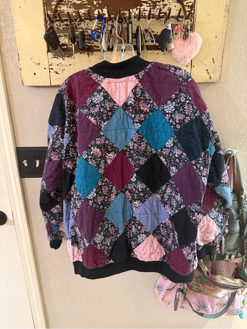 Quilted Patchwork Bomber Jacket - Purple Multi - Picture 2 of 5
